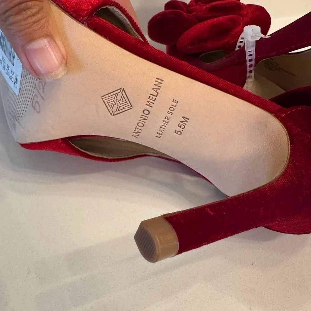 Ester Velvet Elegant Red Puff Rose Women's Heels by Antonio Melani- Size 5.5M